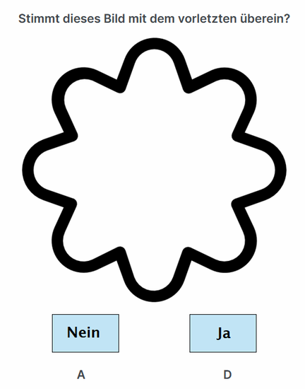 Beispielaufgabe Arbeitsgedächtnis: Stimmt dieses Bild mit dem vorletzten überein? 